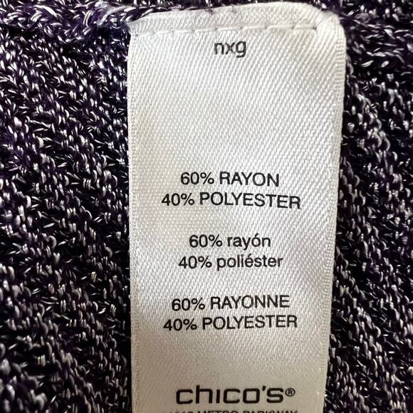 EasyWear by Chicos Womens Knit Top XL Purple Silver Cowl Neck 3/4 Sleeve - Picture 5 of 6